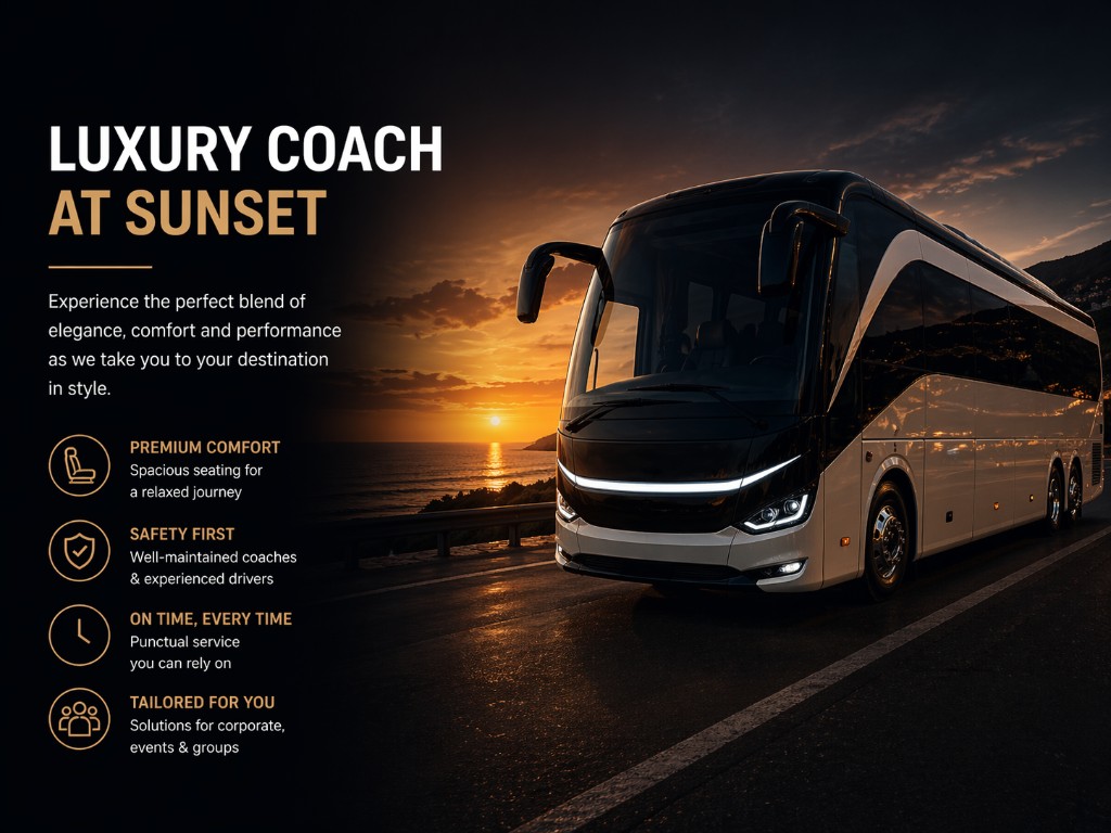 Luxury coach at sunset